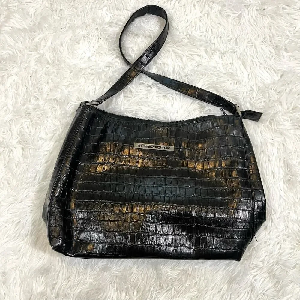 Pertti Palmroth Black Crocodile Leather Tote Purse with Zipper‎ 14 in by 10in